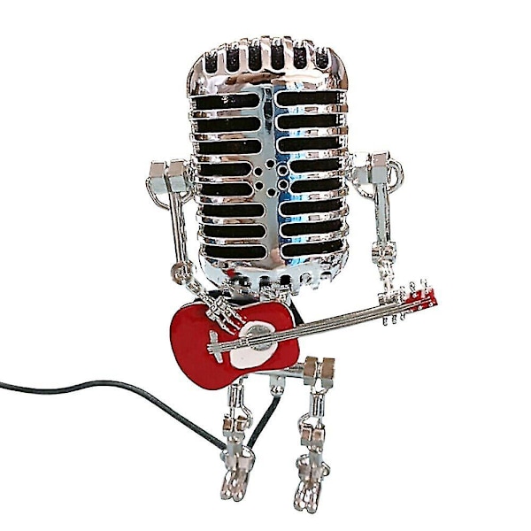 USB retro stil mikrofon robot lampa håller gitarr med ljus vintage heminredning Red
