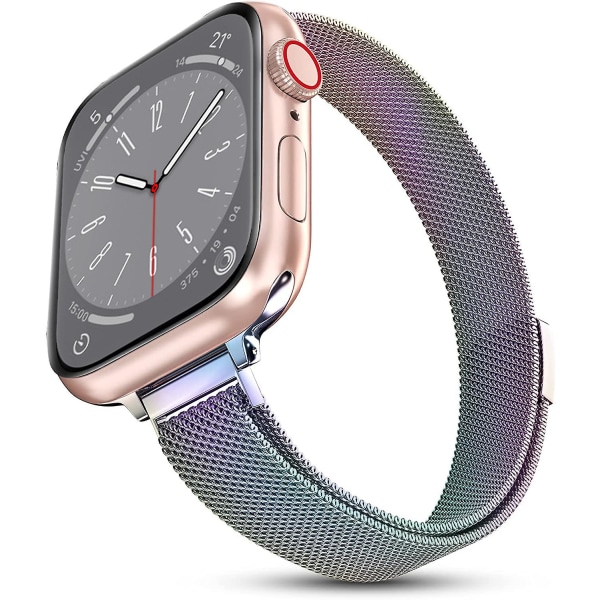 Milanese løkkerem til Apple Watch Band 40 mm 44 mm 41 mm 45 mm 38 mm 42 mm 49 mm 45 Mm Slank armbånd Iwatch Series 3 4 6 Se 7 8 Ultra 42mm 44mm 45mm 49mm slim  rainbow