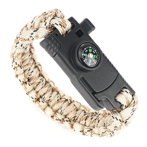 Paracord-ranneke - Paracord-terä - Pilli - Kompassi (Hiekka-naamiointi)