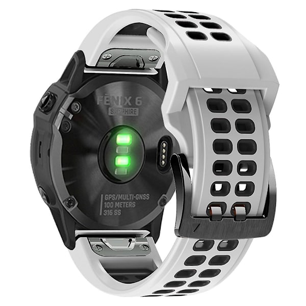 KLB-LWGJ-001 Til Garmin Fenix 7 / 7 Pro Ur Bånd QuickFit 22mm Åndbar Dobbelt Række Huller Rem White Black