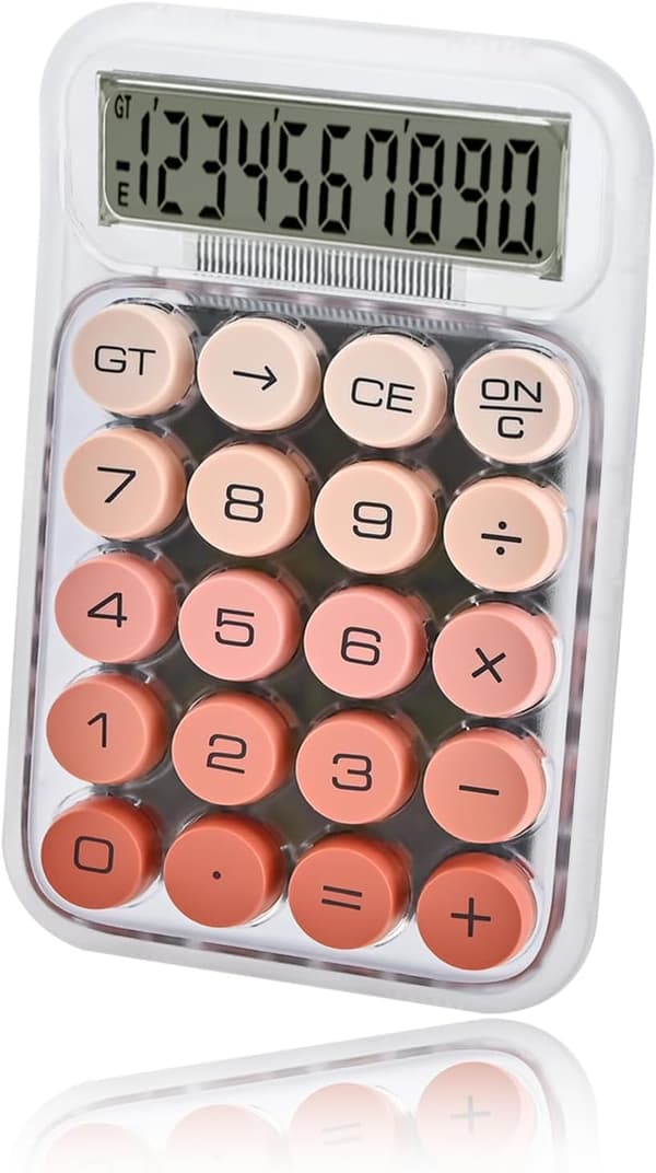Skrivebordsregnemaskiner, farve mekanisk stor LCD, store knapper 10 cifre (pink)
