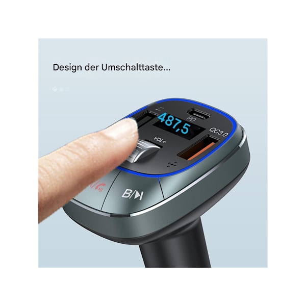 T76 Ny Bil Mp3 Spiller Bluetooth PD30W Hurtiglading QC3.0 Hurtiglading Håndsfree Samtale FM Bil Mp3 Svart