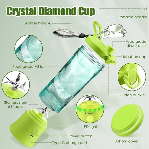 Juicer 600 ml, blender diamantformet juicekop med 6 knive (Chartreuse)