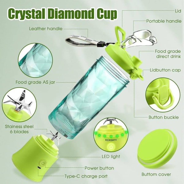 Juicer 600ml, Blender Diamantformad Juicekopp med 6 Blad (Chartreuse)