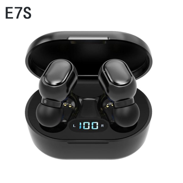 E7S TWS-hodesett Bluetooth 5.0-hodetelefoner Vanntette sportsørepropper Stereomusikkhodetelefoner med mikrofon for mobiltelefoner black