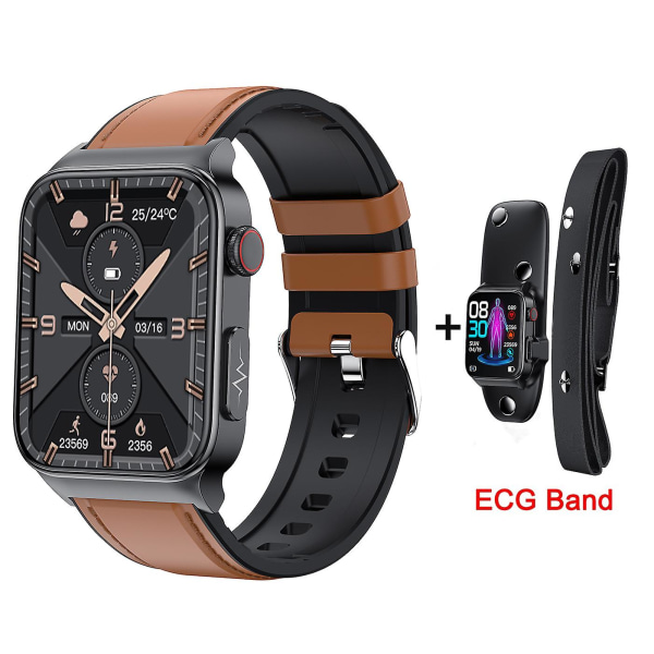 Ny E500 Blodsukker Smart Klokke Ekg Overvåking Blodtrykk Kroppstemperatur Smartwatch Menn Ip68 Vanntett Fitness Tracker - Smartklokker Brown L-ECG Band