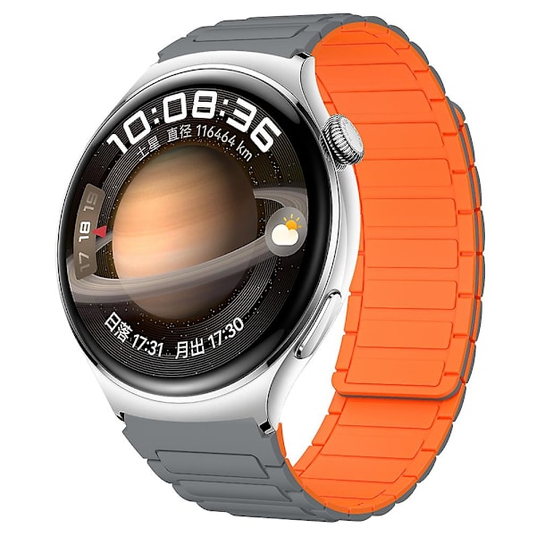 Silikonarmbånd for Huawei Watch 4/ 4 Pro/ GT 4 46mm Magnetisk håndleddsstropp Grey Orange