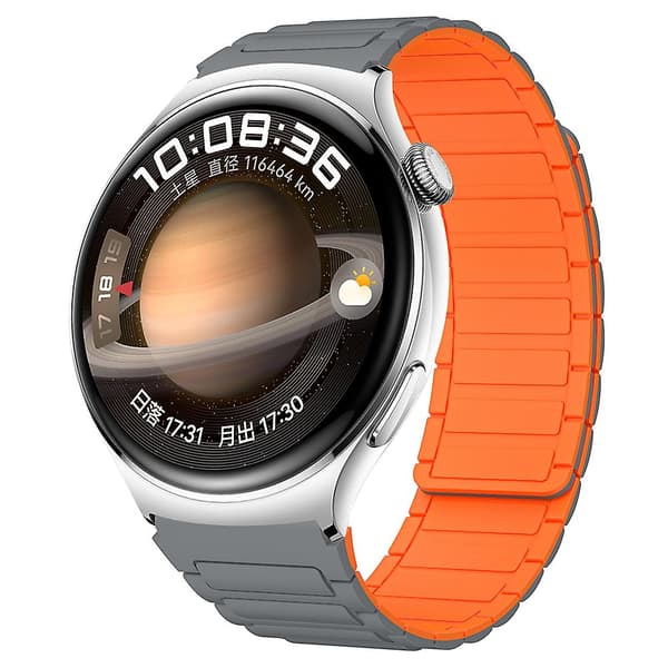 Silikoneurrem til Huawei Watch 4/ 4 Pro/ GT 4 46mm Magnetisk håndledsrem Grey Orange