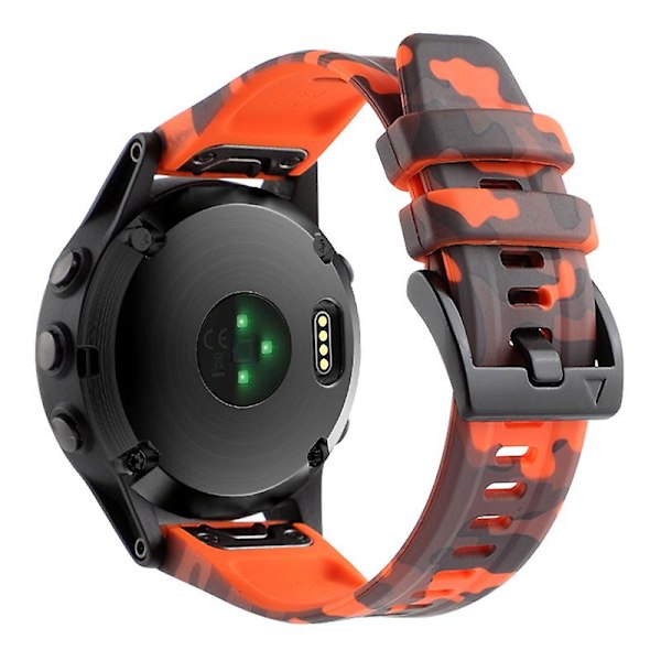 Silikoneurrem til Garmin Fenix 7x / 6x, Camouflage mønster 26mm Quick Release Casual rem Camouflage Orange