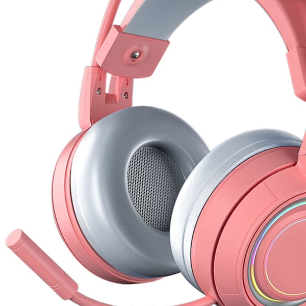 Kattørehodetelefoner med støyreduksjonsmikrofon for jenter, alle innpakkede ørekopper, kablet over-ear gaming headset for PC Pink