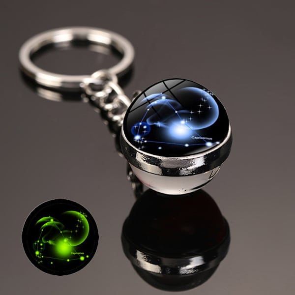 Ny 12 Constellation nøglering Stjernehimmel lysende nøglering Time Stone Glas Kugle nøglering tilbehør Vedhæng nøglering gaver Capricornus