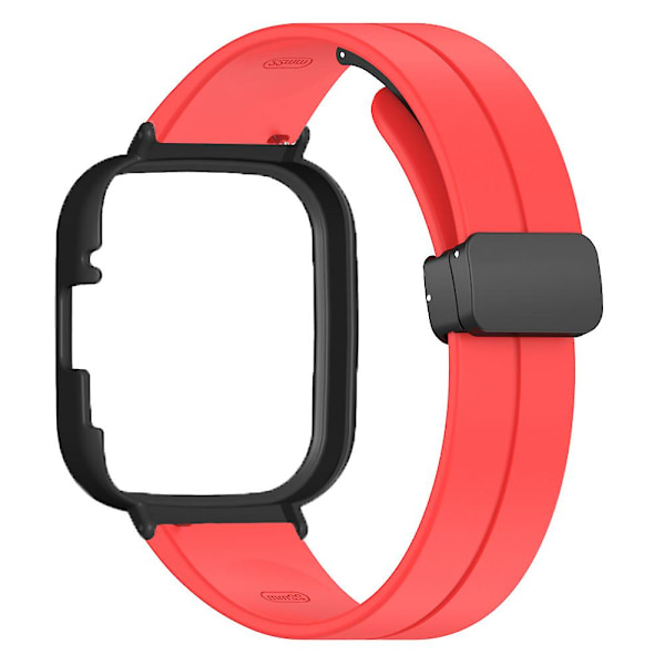 Sort magnetisk spænde silikone urrem til Xiaomi Redmi Watch 3 urrem med urkasse Red
