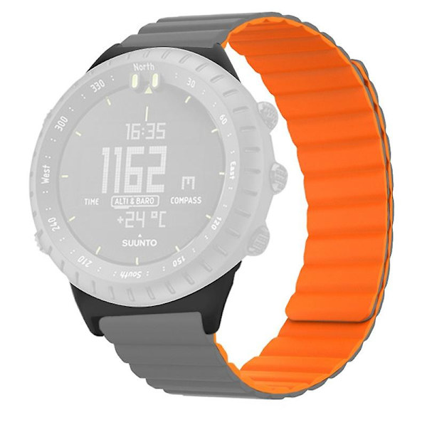 22mm iholle ystävällinen silikoniranneke magneettisella kellonauhalla Suunto Corelle Grey Orange