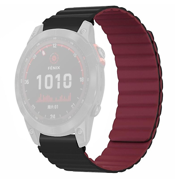 Magnetisk silikoneurrem til Garmin Fenix 7s/6s/5s, med 20mm pc-stik Black Wine Red