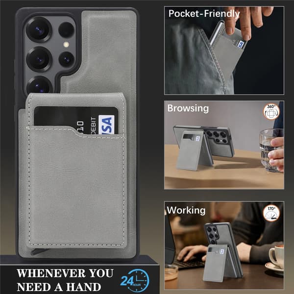 Etui til Samsung Galaxy S26 Ultra, magnetisk med avtakbart kortholder (grå)