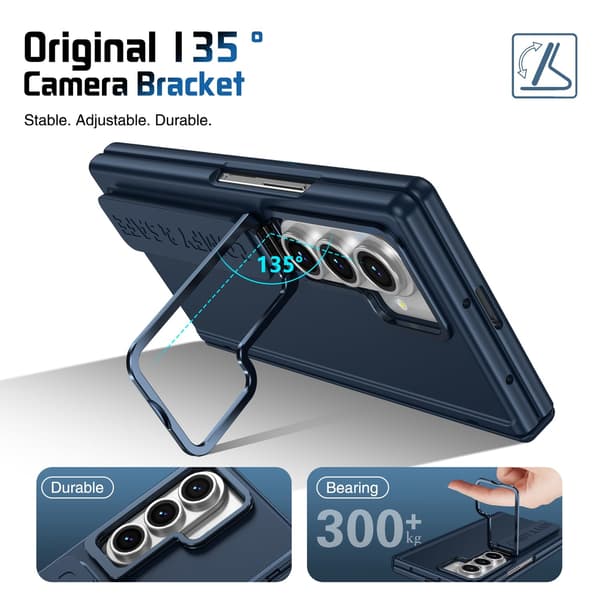 Etui til Samsung Galaxy Z Fold 7, med håndledsrem og objektivstativ (kompatibel, mørkeblå) Dark blue