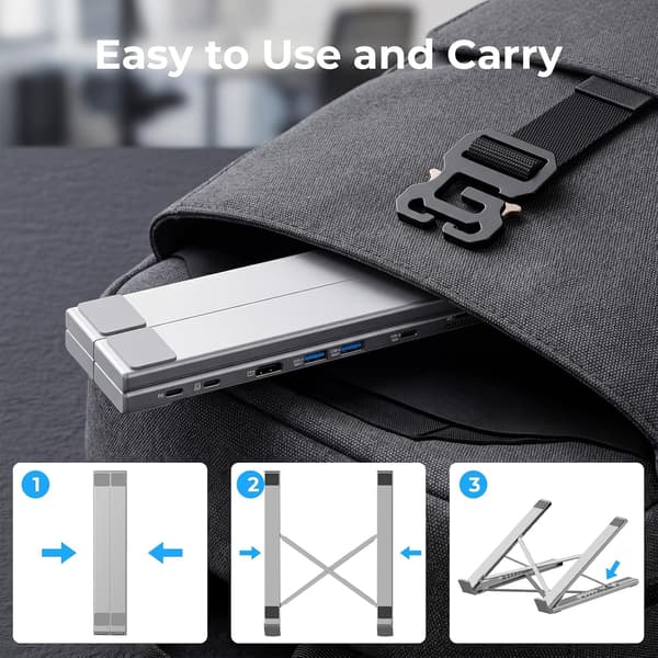USB-C-kannettavan telakointiasemateline, tablettiteline, 8-in-1 USB-C-keskitin