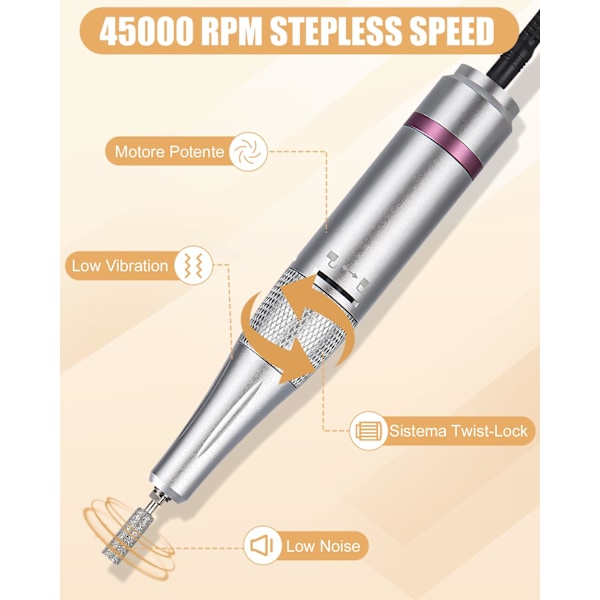 Kynsipora 45000 Rpm, 13 in 1 Ladattava Kynsiviila, Sähköinen Ammattimainen Kynsipora Pidikkeellä