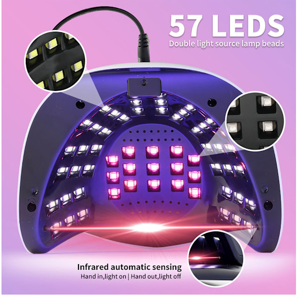268W UV LED -kynsilamppu, nopeasti kovettava geelilakkalamppu 4 ajastimella, 57 lampunhelmeä ja automaattinen sensori