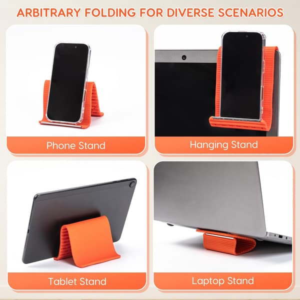 Bærbar Sammenfoldelig Silikone Telefonholder, Frit Formbar (Orange)