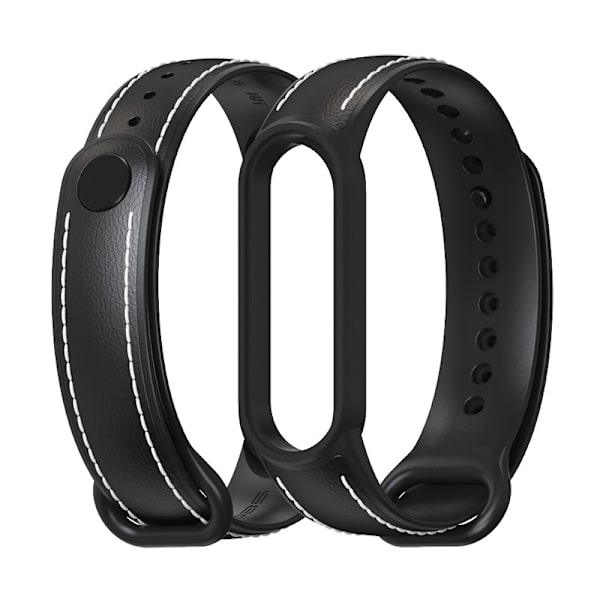 Passer til Xiaomi Mi Band 5/6 Læder Rem Udskiftning Black