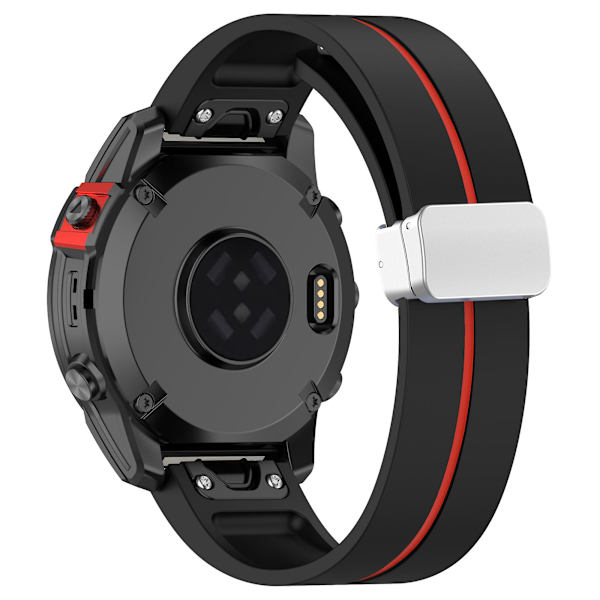 Sølvspenne Silikonbånd 26mm Klokkestropp For Garmin Tactix 7 Pro / Fenix 7x/6x/6x Pro/5x Plus Black Red