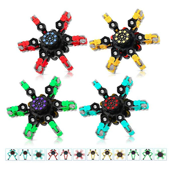 4 stk Fingerspids Spin Top Legetøj, Fingerspids Gyro Finger Hand Spinner Legetøj Spinning Top Fokus Legetøj med Transformerbar Kæde (4 farver) (Blå)