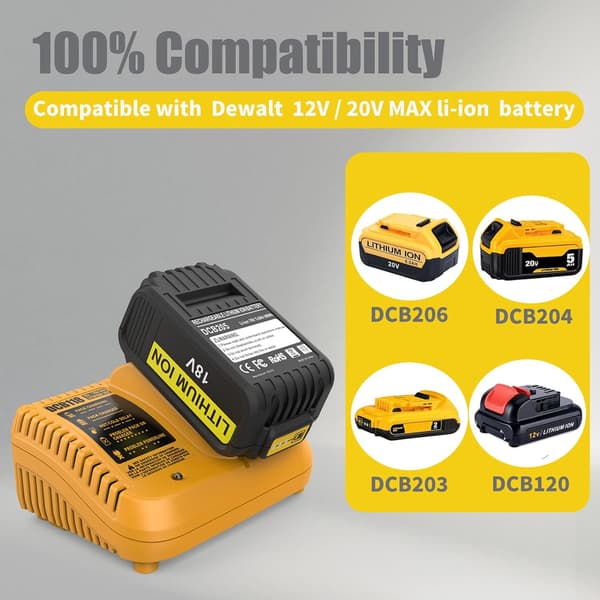 Kompatibel med DCB118 hurtigoplader, til Dewalt 12V/20V MAX lithium-ion batteri DCB112 DCB101 Yellow