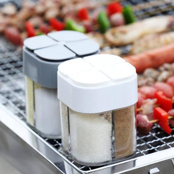 2 bitar 4 i 1 plast salt- och pepparshaker 4 galler tom krydddispenser