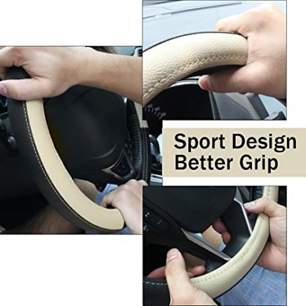 Sort Og Beige Microfiber Læder Auto Bilrat Cover Universal 15 Tommer
