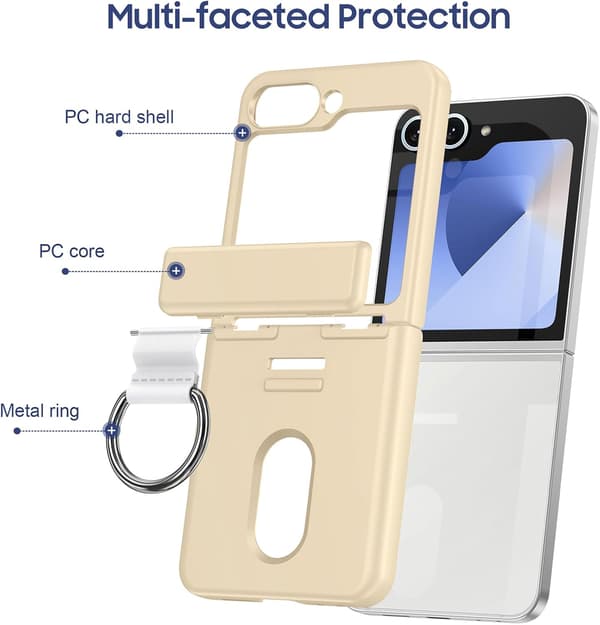 Etui til Samsung Galaxy Z Flip7, Central Axis Ring, Sammenfoldelig Kortholder (Kompatibel, Mat Hvid) Matte White