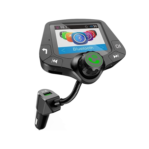 Trådløs Bluetooth FM-sender, BT 5.0, 2-tommers fargerikt stoff, Hi-Fi-musikk (svart)
