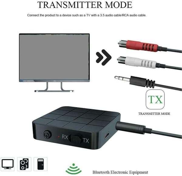 Bluetooth-mottaker 2-i-1 Bluetooth 5.0 trådløs lydsender med 3,5 mm lydkabel