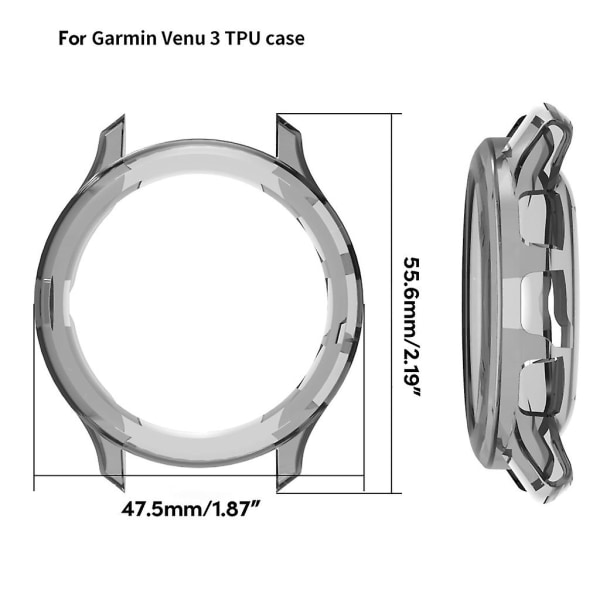 Stötsäker skärmskyddsfodral för Venu 3 Watch Housing Anti-Scratch cover Transparent black