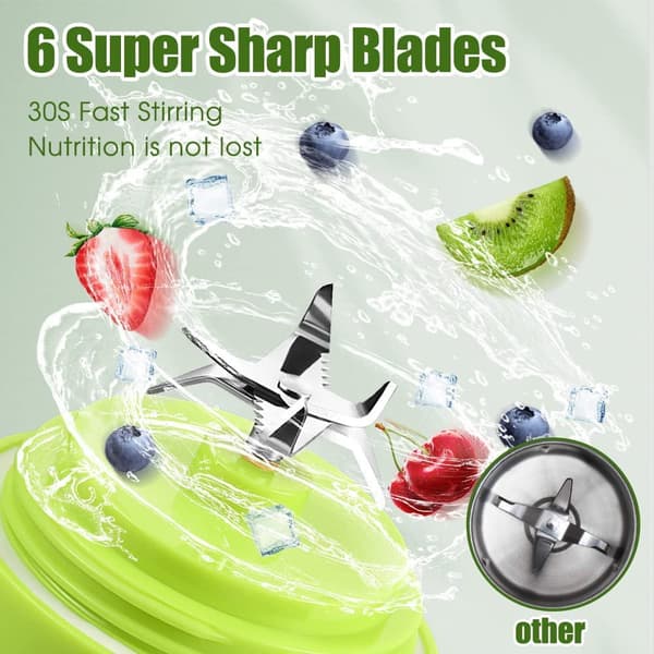 Juicer 600 ml, blender diamantformad juicekopp med 6 blad (vit)