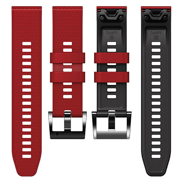 Pistekuvioinen silikoniranneke Garmin Tactix 7 Pro / Fenix 7x / 6x Pro / 5x Plus -kellolle, 26 mm:n kaksiväriranneke Red Black