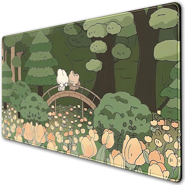Anime Skog Skrivebordsmatte, Bjørn og Kanin Sklisikker Musematte (400 X 900 X 3 Mm)