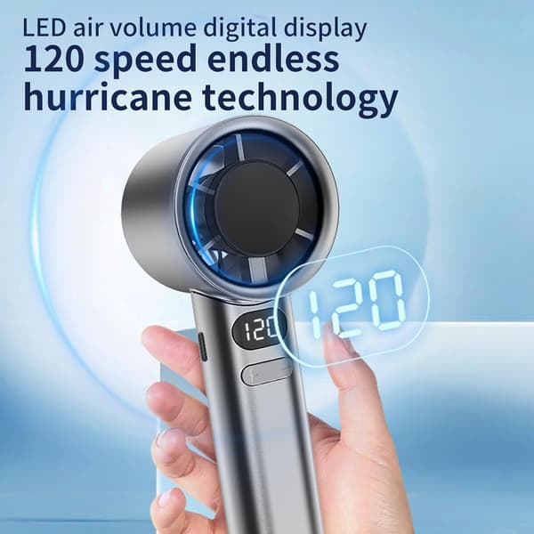 Ventilator - Mini Håndholdt 120 Hastigheder - USB Genopladelig, Med Digitalt Display (Grå)