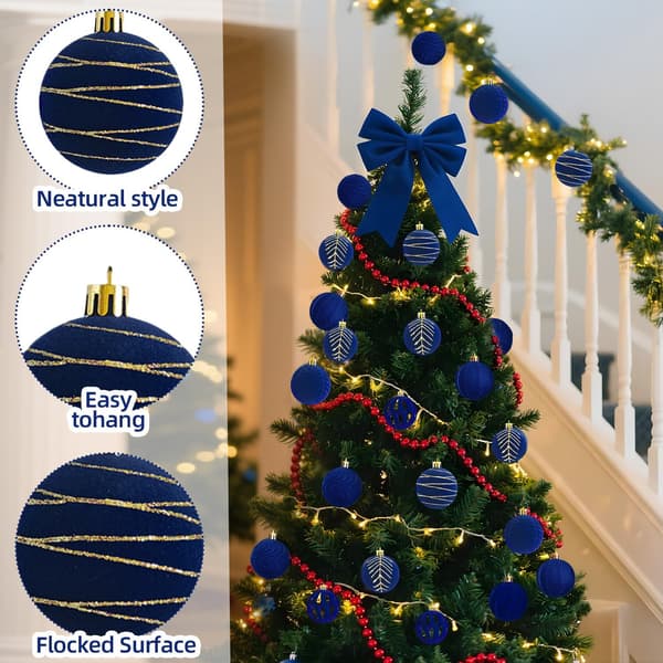 Julkulor 30 st, 6 cm flockade julkulor Navy Blue Velvet