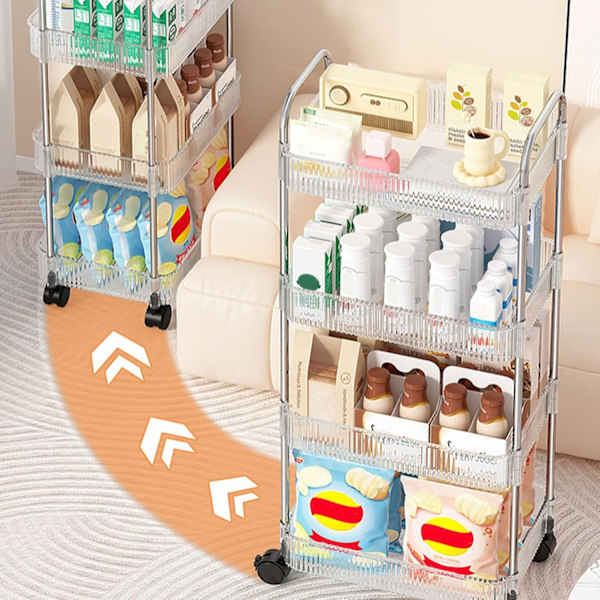 4-lags akryl rullebord med hjul - Hylder til snacks, kosmetik, bøger og mere