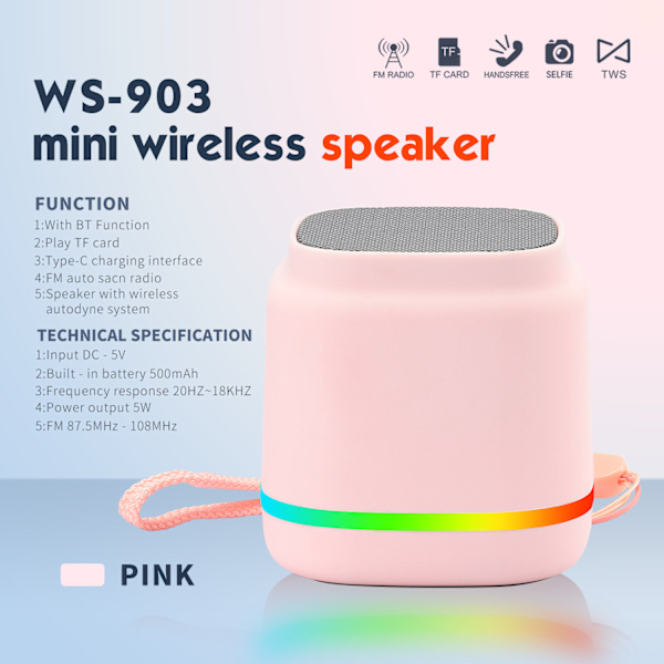 Bluetooth-högtalare Ws-903 Mini Audio Speaker (Rosa)