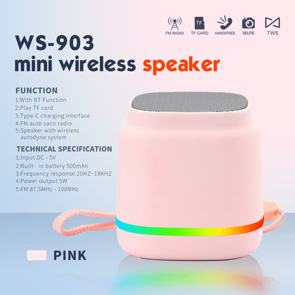 Bluetooth-høyttaler Ws-903 Mini Audiohøyttaler (Rosa)