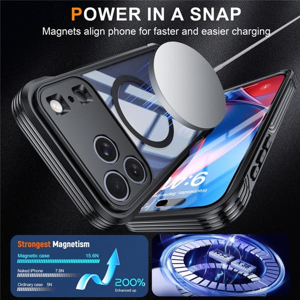 Kotelo iPhone 17 Prolle, magneettinen PC + TPU näytönsuojakalvolla Gray For iPhone 17 Pro