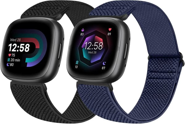 Elastisk klokkereim for Fitbit Versa 4/Versa 3 - Justerbar nylon (2-pakning)