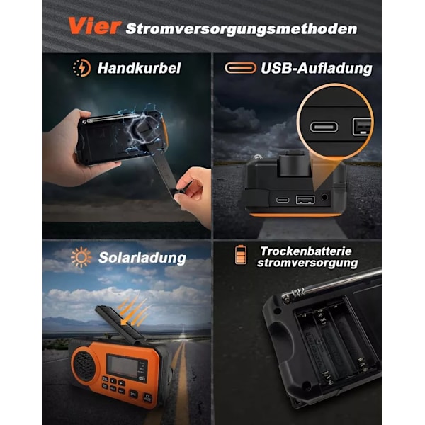 Nödradio med NOAA-väder, Handvevad AM/FM-radio med SOS-larm (Orange)
