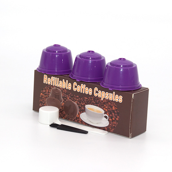 Gjenbrukbar kaffefilterkapsel for Nescafe Dolce Gusto-bryggere, 3-pakning (lilla)