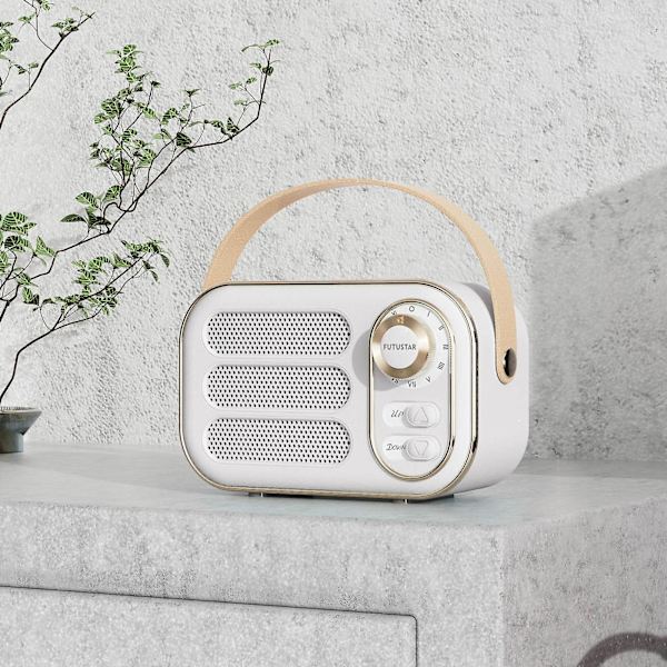 Multifunktionell mini portabel FM-radio Bluetooth -högtalare USB Tf Aux inomhus utomhus retrodesign trådlös högtalare White