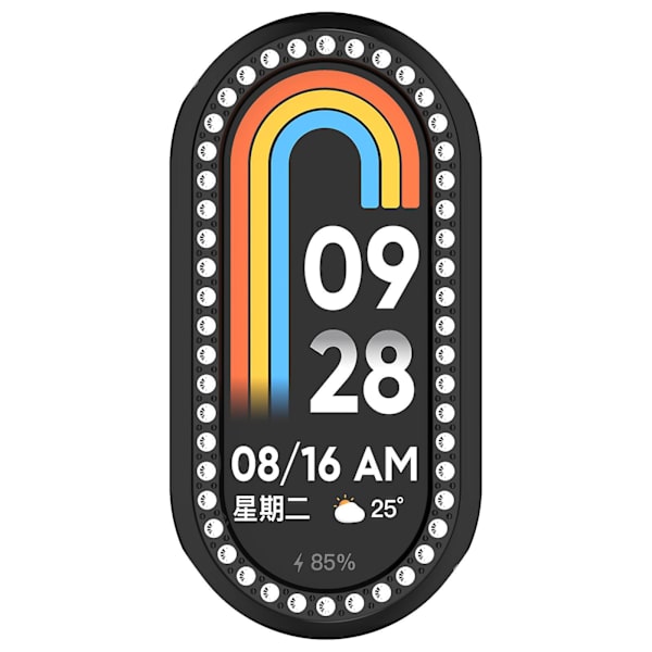 For Xiaomi Smart Band 8 Rhinestones Decor Watch Frame PC Hollow Protective Case Electroplating Black