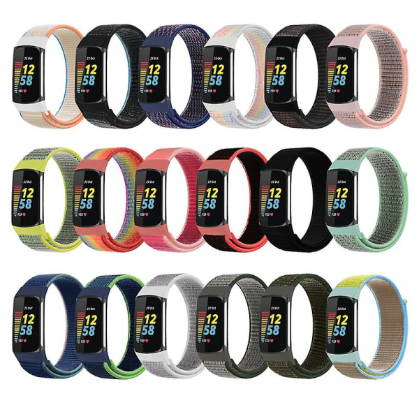 Hihna Fitbit Charge 5 -älykellolle Watch Urheilu Nylon Loop Rannekoru Ranneke Correa Pulsera Fitbit Charge 5 Band Rainbow