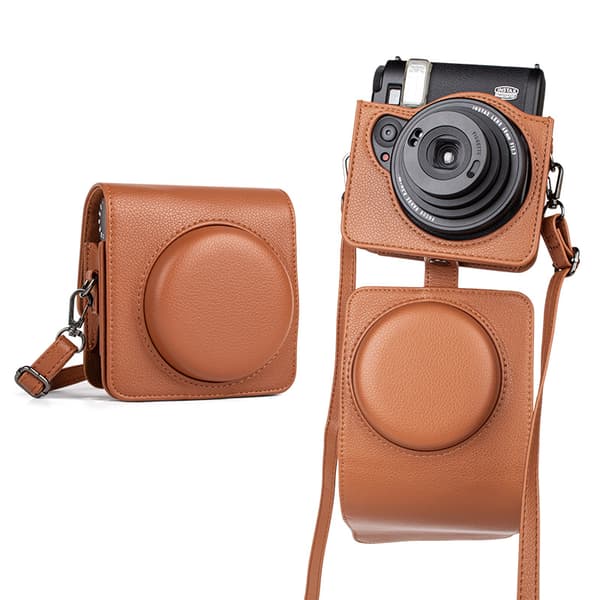 Fodral - För Instax Mini 99, Retro PU Läderfodral med Axelrem (Brun)